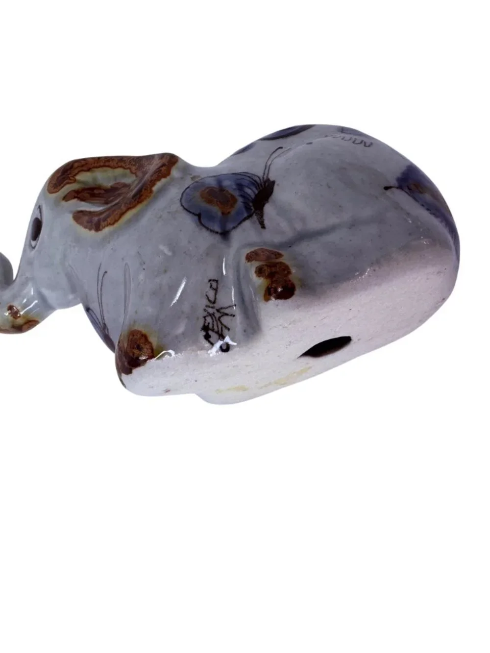 Vintage Mexican Tonala Pottery Elephant Figurine Hand Painted 1980s